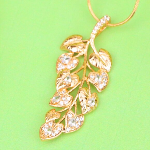 "Stylish Rose Gold Leaf Necklace with Sparkling CZ, XPNL1288 - Picture 1 of 14